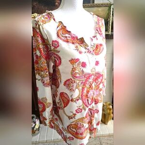 ARIAT Western Wear Size M Finley Tunic Paisley Print Rayon Button Front Top NWT